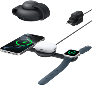 ANKER MAGGO KABLOSUZ ŞARJ CİHAZI (3'Ü 1 ARADA, KATLANABİLİR PED) (SİYAH) (OUTLET)