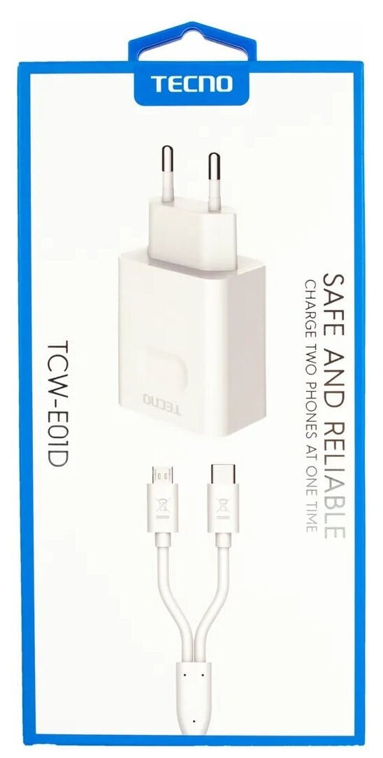 Çift Çıkışlı Şarj Aleti Type-C ve Micro Data Kablolu TCW-E01D Beyaz