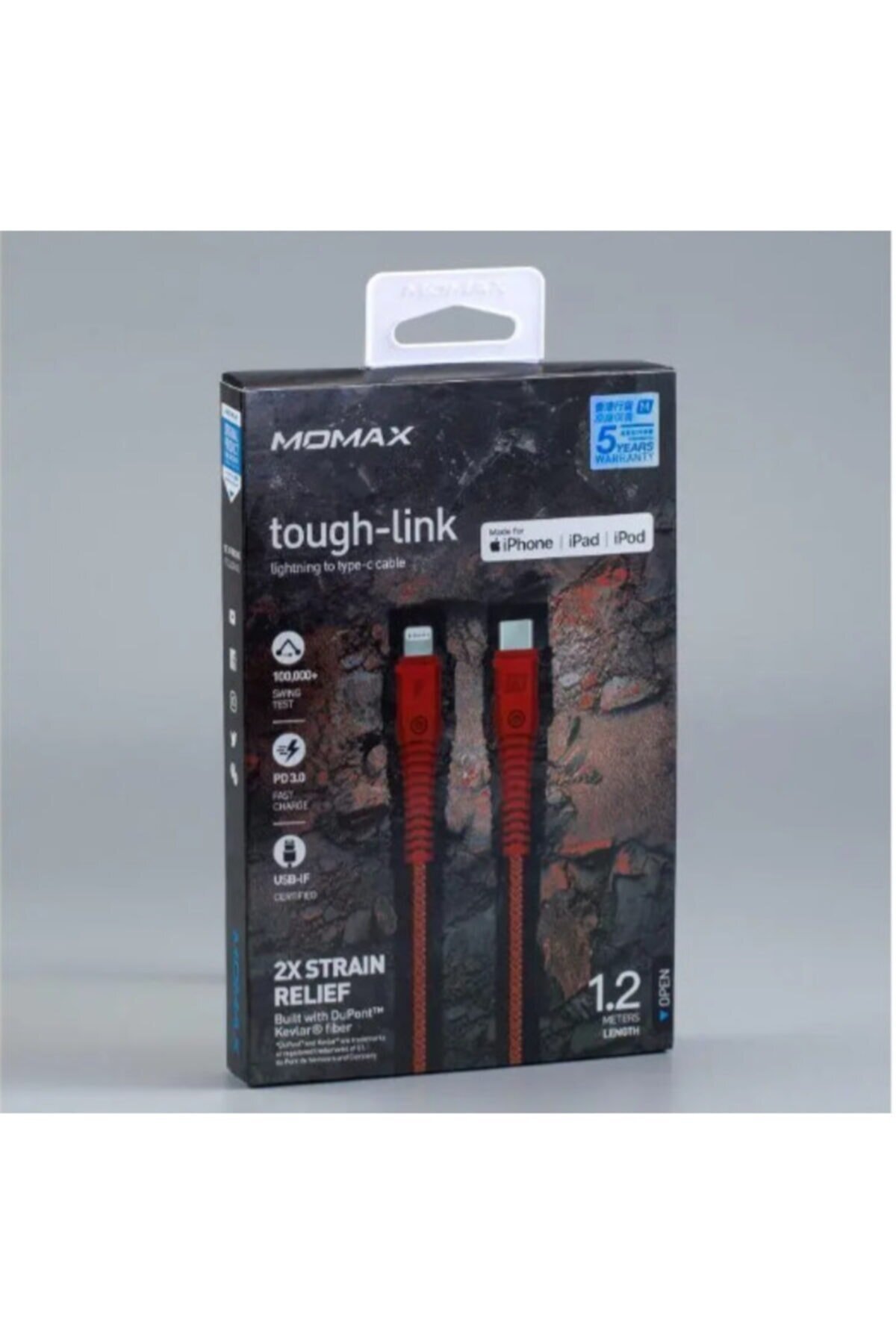 Momax Tough Link Lightning To Type-c Kablo DL33R Kırmızı