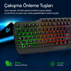VERTUX VERTUKİT 4İN 1 KLAVYE, MOUSE, MOUSEPAD, KULAKLIK OYUNCU GAMİNG BAŞLANGIÇ SETİ