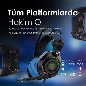 Bogota Yüksek Çözünürlüklü GameCommand™ Kulak Üstü Oyun Kulaklığı Mavi