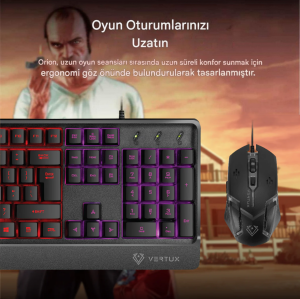 Orion Arkadan Aydınlatmalı Ergonomik Kablolu Oyun Klavyesi ve Faresi