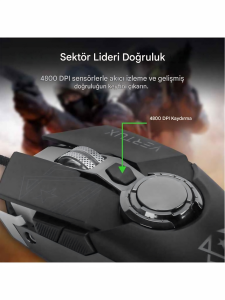 Cobalt Oyuncu Mouseu Yüksek Doğrulukta Gecikmesiz Kablolu 3200 Dpı Siyah