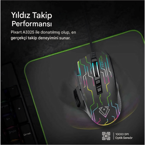 Kryptonite Üstün Hızlı Performanslı Kablolu Oyun Faresi Siyah