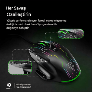 Kryptonite Üstün Hızlı Performanslı Kablolu Oyun Faresi Siyah