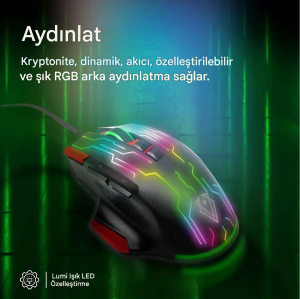 Kryptonite Üstün Hızlı Performanslı Kablolu Oyun Faresi Kırmızı